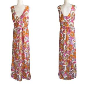 Jude Connally Penelope Orange Pink Paisley Print Sleeveless Maxi Dress - XL